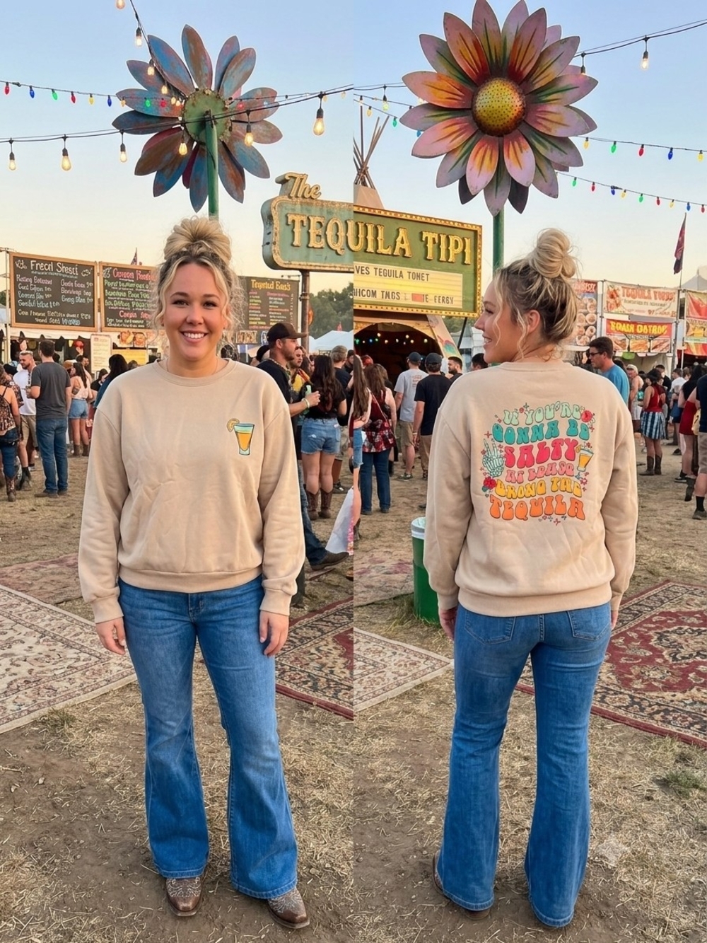 Beige Festival Tequila Graphic Sweatshirt